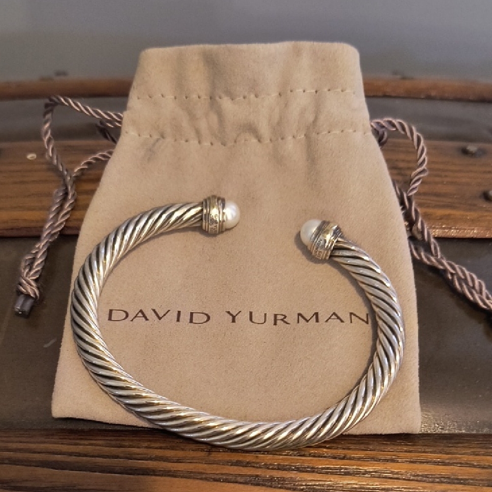 David Yurman Silver, Gold & Pearl Cable Cuff